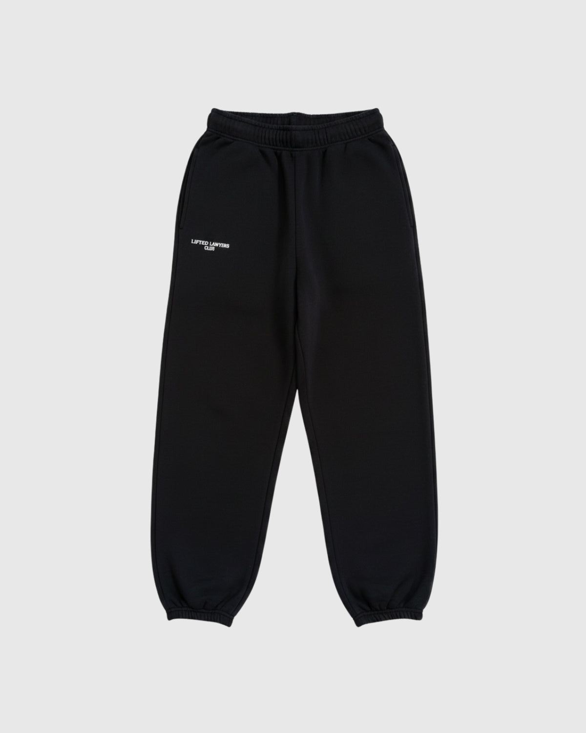 LLC Sweatpants with white embroidered logo. 100% cotton fleece. Made in Los Angeles.