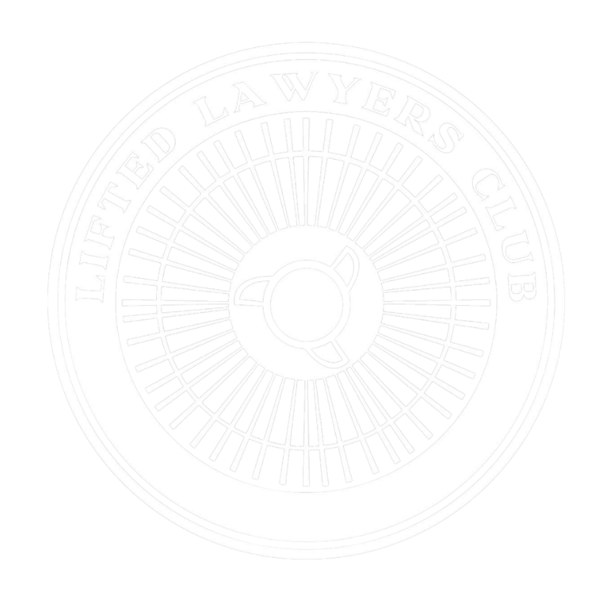 White circular wheel with rim pattern. Lifted Lawyers Club are on the wheel.